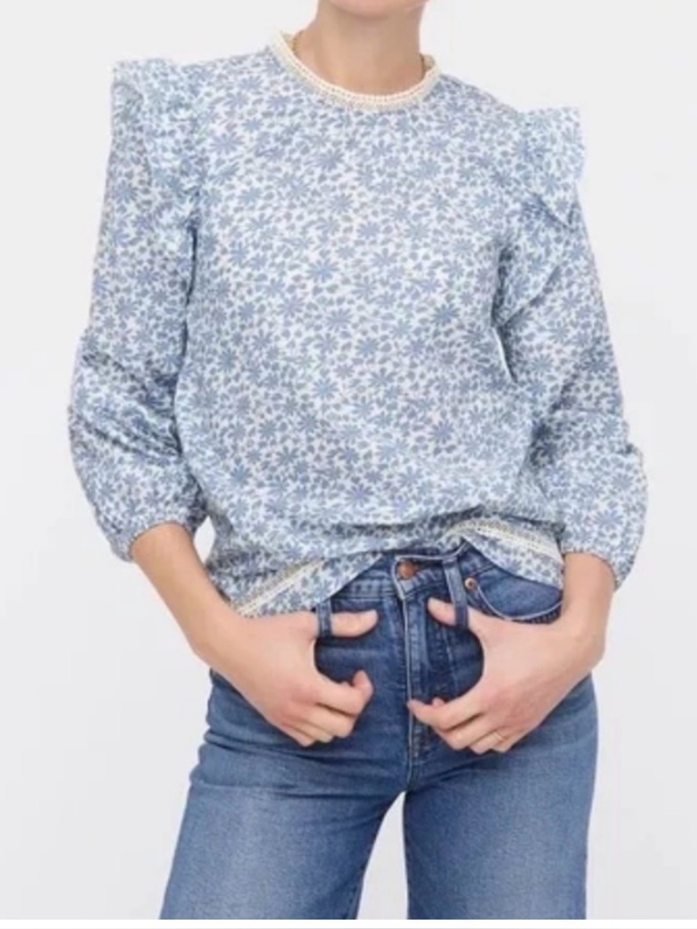 J Crew Flutter-Sleeve Shirt in Shadow Stripe Floral Size Medium